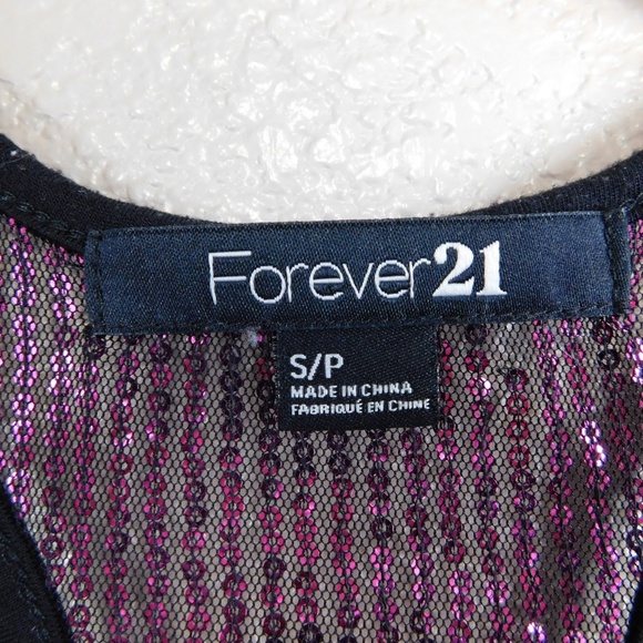 Forever 21 Pink/Black Sequin Sheer Front Tank - Picture 3 of 3